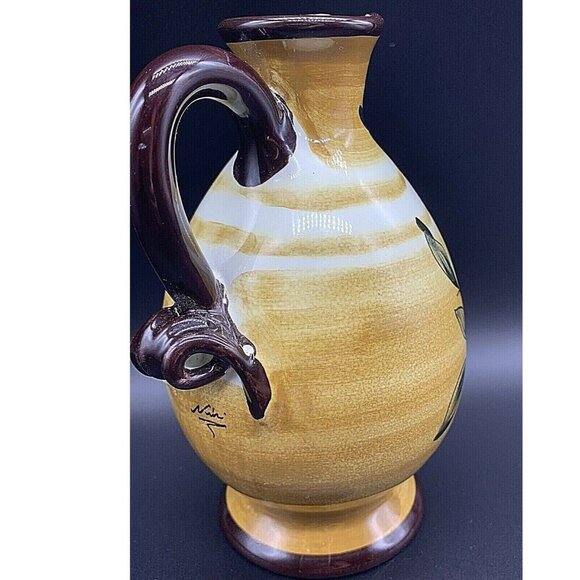 Oil Pitcher Hand Painted Signed CN Montelupo Italy Tuscany Art Pottery Olive - Picture 7 of 8